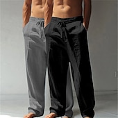 abordables Classique-Homme Pantalons en Lin Pantalons Pantalon d'été Pantalons Amples Pantalons de Plage Cordon de serrage Taille Élastique Jambe Droite Uni Confort Respirant Longueur complète Occasionnel Quotidien Fête