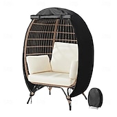 זול כיסויים לרהיטי פטיו-כיסויי כיסא פטיו עם ביצת רוכסן, כיסויי כיסא נדנדה מנצרים עם ביצת קש, כיסוי כיסא חיצוני עמיד למים ועמיד בפני מזג אוויר, כיסוי כיסא תלייה עמיד לרוח, שחור, חבילה אחת