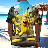 voordelige Eten &amp; Drinken-Voor heren Tekenfilm Grappig Banaan Hawaiiaans overhemd Tropische shirts Aloha-shirt Korte mouw Hawaii Vakantie Zomer Lente Strijkijzer 3D-afdrukken Voorste zak Overhemden met knoopjes blauw