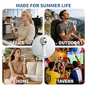 cheap Handheld Fans-Soccer Handheld Fan, Portable Personal Mini Fan with LED Digital Display, USB-C Rechargeable Small Football Fan with Desk Base for Kids, Sports Fans, Travel, Office, Outdoor
