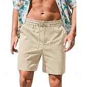 cheap Classic-Men's Shorts Linen Shorts Summer Shorts Beach Shorts Drawstring Elastic Waist Plain Comfort Breathable Short Daily Outdoor Beach Vacation Fashion Blue Black Inelastic