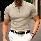 voordelige Klassieke polo voor heren-Voor heren Polo met rits Met Textuur Casual Feestdagen Revers Kwart ritssluiting Korte mouw Modieus Basic Effen Jacquard Kwart ritssluiting Zomer Lente Getailleerd Zwart Wit Bordeaux khaki Leger