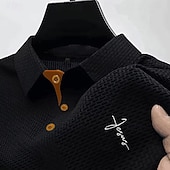 baratos Polo Clássico Masculino-Homens Polo de seersucker Ice Silk Camisa de golfe Casual Trabalho Lapela Manga Curta Básico Moderno Cruz Jacquard Botões Verão Primavera Normal Azul Preto Branco Azul Marinha Cinzento Escuro Azul
