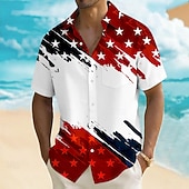  Herre 4. juli USAs 250-årsjubileum Amerikansk flagg Skjorte Sommerskjorte Skjorte med knapper Kortermet Patriotisk utendørs Ferie Sommer Vår Aftæpning 3D-utskrift Front One Lomme Lin som skjorte Bl
