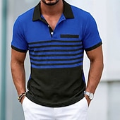 voordelige Klassieke polo voor heren-Voor heren Golfshirt Wafelgebreid poloshirt Casual liiketoiminta Klassiek Korte mouw Modieus Modern Effen Kleur Gestreept Knop Zomer Lente Normale pasvorm Wit Koningsblauw Groen Khaki Grijs Golfshirt