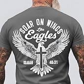  Maglietta Motivazionale della Bibbia Uomo Volare sulle Ali come Isaia 40:31 Aquila Croce Cristiano Religioso Fede Grafica Collo a Giro Regolare Fit Casual Designer Abbigliamento