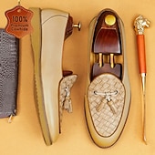 abordables Mocassins en cuir de qualité supérieure-Mocassins à pampilles en cuir véritable beige de qualité supérieure pour homme, chaussures habillées de luxe à enfiler, idéales pour le marié, les invités, les mariages en plein air, les réceptions et les occasions spéciales pour un gentleman élégant.