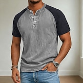 economico Maglietta casual Henley-Per uomo Maglia Henley Camicia 100% cotone lavaggio acido Manica Corta Henley Primavera &amp; Estate Estate Primavera Blocco di colori Patchwork Retrò Vintage Casual Henley Patchwork Stile Vintage Blocco