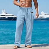 economico Classico-Per uomo Pantaloni di Lino Pantaloni Pantaloni Estivi Pantaloni Larghi Pantaloni da Spiaggia Elastico in vita Gamba Dritta Semplice Comodità Traspirante Lunghezza intera Casuale Quotidiano All'aperto