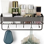 cheap Storage &amp; Organization-Extended version Adhesive Shower Caddy, 40cm / 15.7 inch Stainless Steel Shower Shelves for Inside Shower with Hooks &amp; Towel Bar-No Drilling