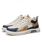 cheap Casual Sneakers-Men's Casual Lace-Up Sneakers White Beige Faux Leather Athletic Shoes for Walking, Travel and Everyday Style