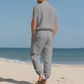 cheap Cotton Linen Shirt-Men's Linen Shirt 2 Piece Shirt Set And Cargo Pants Linen Pants Trousers Set Plain Casual Daily Outdoor Turndown Short Sleeves Summer Fashion Casual Comfortable Clothing Apparel