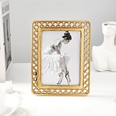 cheap Sculptures-Modern Minimalist Resin Photo Frame, 3D Fish Scale Pattern Decorative Picture Frame with Hollow Design, Tabletop Home Decor Frame for Family Photos, Bedroom Desk Shelf Display Decoration