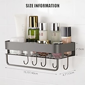 cheap Storage &amp; Organization-Extended version Adhesive Shower Caddy, 40cm / 15.7 inch Stainless Steel Shower Shelves for Inside Shower with Hooks &amp; Towel Bar-No Drilling