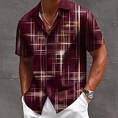 preiswerte Geometrische Muster-Herren Farbverlauf Linie Abstrakte Kunst Hemd Knopfhemd Kurzarm Modisch lässig Streetwear Urlaub Frühling Herbst Umlegekragen 3D-Druck Hemden mit Kragen Schwarz Burgunderrot Dunkelblau Grau