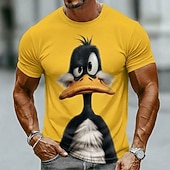  Rolig tecknad anka med överraskat ansikte, herr-t-shirt i 3D-animationsstil, rund hals, kortärmad, brun beige, avslappnad streetwear, present till ankälskare, designerkläder