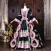 abordables Vestidos-Rococo Baroque Ball Gown Floor Length Dress Ball Gown Long Sleeves Princess Bridal Bow Floral Ball Gown Square Neck Fancy Dress Women's Royal Halloween Carnival Masquerade Prom Tea Party Party