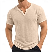 baratos camisetas básicas-Homens Camiseta camiseta de tricô T-shirt Manga Curta Decote V Verão Côr Sólida Textura Moda Leve Básico Com Transparência Tricotado Puro Casual Férias Rua Preto Roxo Verde Top Tee para Homens