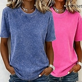  softfade™ camiseta de mujer 100% algodón camisa de algodón tops lavados vintage lavado ácido lavado vintage liso moda vintage elegante manga corta cuello redondo tops largos casual diario para salir rosa+naranja