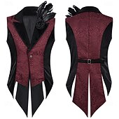 cheap Tops-Medieval Renaissance Steampunk Vest Tailcoat Vampire Royal Attire Fancy Dress Men's Fantasy Halloween Carnival Performance LARP Ren Faire Adults' Vest Brooch