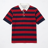 economico Polo da rugby da uomo-Per uomo Strisce orizzontali Polo da rugby Manica Corta Magliette polo Bavero Casual Athleisure Abbigliamento quotidiano Stampa 3D Bottoni Primavera &amp; Estate Blu Rosso 3 Giallo