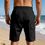 cheap Holiday-Men's Cotton Linen Shorts Shorts Summer Shorts Beach Shorts Drawstring Pocket Elastic Waist Plain Comfort Breathable Knee Length Outdoor Beach Vacation Vacation Fashion Black White Inelastic