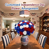 cheap Artificial Flower-24 Artificial Roses For July 4th Decoration, Red, White, And Blue Patriotic Floral Arrangement, Realistic Velvet Silk Roses, Sold In Bulk For Memorial Day Centerpieces And Home Decor