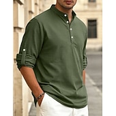 preiswerte Lässiges Henley-T-Shirt-Herren T Shirt Waffel-Henley-Hemd Henley Hemd Langarmshirt Langarm Henley Sommer Frühling Einfach Mode Streetwear Freizeit Knöpfe Lässig Täglich Urlaub Blau Schwarz Weiß Top T-Shirt für Herren