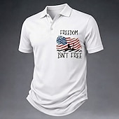  4 juillet 2026, 250e anniversaire Homme Fleuri Polo Manche Courte Polos Chemises à Col Occasionnel Athleisure Impression 3D Boutons Maille Respirante Été Printemps Bleu Blanc 1 Rouge