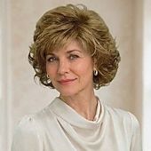 cheap Older Wigs-Elegant Layered Synthetic Wig for Women - Soft Waves, Natural Blonde Color, Stylish Short Hairstyle