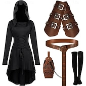 ieftine îmbrăcăminte-Medieval Renascentist extravagant Lungime scurtă Rochii Curea în Talie Șosete până la genunchi Mâneci Lungi Arcaș Cu Șiret Costume de fancy Pentru femei Fantezie Mascaradă Petrecere Târgul Renașterii