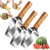 cheap Kitchen Utensils &amp; Gadgets-3 Pcs Triangle Watermelon Cutter, Stainless Steel Watermelon Slicer with Wooden Handle Melon Slicer, Stainless Steel Watermelon Slicer Tool for Home Kitchen Camping Picnic