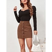 cheap Casual Skirts-Women's Vacation Skirt Fashion Casual Mini High Waist Skirts Plain Pocket Inelastic Daily Street Black Yellow Pink Wine Spring