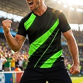 billiga Löpar-T-shirts och linnen-Herr Abstrakt Fotbollssommar Global matchning Tröjor T-shirt för jogging Sommar Färgblock Kortärmad UPF 50 Snabb tork Andningsfunktion casual Löpning Joggning Kondition Blå Gul Purpur Sportkläder