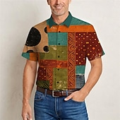 voordelige Bovenkanten-Retro Vintage Hippie 1970s Shirt Short Sleeves Hippie Patchwork Fancy Dress Men's Music Festival Party Daily Wear Adults' Shirt Spring &amp; Summer