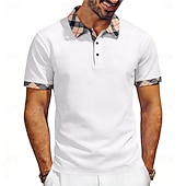 abordables Polo clásico para hombre-Hombre Camisetas polo Casual Negocio Diseño Manga Corta Básico Moderno Plaid Ligero Botones Verano Primavera Ajuste regular Azul Piscina Negro Blanco Rojo Azul Marino Albaricoque Camisetas polo