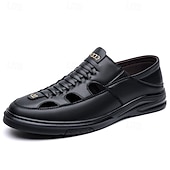 ieftine Sandale casual-Sandale bărbătești albastre, cu șireturi, casual, respirabile, cu vârful închis, confortabile, de vară, stil smart casual pentru bărbați, ideale pentru purtare zilnică, călătorii în vacanță