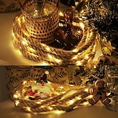 cheap Battery &amp; USB Indoor Lights-Natural Hemp Rope Lights, Natural Brown Rope Super Bright String Fairy lamp, Outdoor String Lights Waterproof Natural Hemp Rope Lights, Suitable for arbors, Columns, Trees, Fences