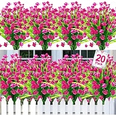 abordables Artificial Flower-20 Bundles Artificial Flowers for Outdoors, Summer Spring Grass Camellia Fake Flowers Plastic Plants, UV Resistant No Fade Faux Greenery for Gardens Porch Cemetery Decor