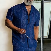 economico Modello etnico-Per uomo Paisley Stampa Floreale Etnico Camicia Camicia con Bottoni Camicia con collo camp Manica Corta Vintage Retrò Abbigliamento casual alla moda Vacanza Estate Primavera Colletto cubano Stampa 3D