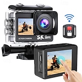 voordelige Actiecamera-5K Action Camera with Dual Touch Screen, 30FPS Ultra HD WiFi Waterproof Sports Camera, Underwater Vlog Cam with Remote Control, EIS Anti-Shake Helmet Camera for Diving, Skiing, Cycling, Travel