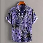 cheap Vintage Shirt-Men's Floral Print Bohemian Flowers Shirt Summer Shirt Button Up Shirt Short Sleeve Vintage Retro Casual Daily Holiday Summer Spring Turndown 3D Print Collared Shirts Blue Purple Khaki