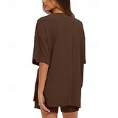 cheap Women's Blouse Suits-Women's Two Piece Sets Shorts Sets Short Sleeve Round Neck Plain Fashion Streetwear Casual Daily Outdoor Black Brown Summer Regular Fit
