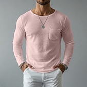 economico T-shirt in Cotone e Lino-Per uomo Maglietta in lino Manica Lunga A barca Primavera &amp; Estate Estate Primavera Tinta unica Semplice Vintage Stile Boho Casual Tasca Puro Casuale Vacanza Streetwear Blu Nero Bianco Maglietta Top