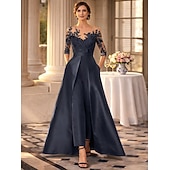 رخيصةأون بدلات الأم-أفرول طول الأرض فستان أم العروس 3/4 الكم جوهرة أنيق حفلة ضيف حفل زفاف حفلة الزفاف ساتان مع زينة لون صلب