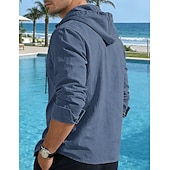 tanie Casualowa koszulka Henley-Męskie Koszula bawełniano-lniana Podkoszulek Koszula Henley Koszulka z długim rękawem Długi rękaw Kaptur Wiosna Jesień Równina Moda Moda miejska Codzienny Ściągana na sznurek Guziki Codzienny Urlop