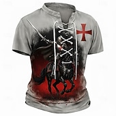 economico Magliette di fede-Maglietta uomo Crusaders Cavaliere che monta a cavallo Croce Tempio Rossa guerriero crociato medievale fantasia maglietta maniche corte stampa all-over