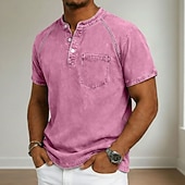  Ανδρικά Μπλουζάκι Πουκάμισο Henley Πουκάμισο 100% Cotton Acid Wash Μπλουζάκι μπλουζάκι Κοντομάνικο Χένλι Φθινόπωρο & Χειμώνας Καλοκαίρι Άνοιξη Σκέτο Βίντατζ Κομψό στυλ street Καθημερινό