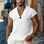 cheap Tank Tops-Men's T-Shirt Outfits Tee Top Sleeveless V Neck Spring &amp; Summer Summer Spring Knitwear Hawaiian Designer Knitted Casual Daily Home White Top Tee for Men