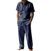 economico Camicie di lino-Per uomo Camicia di lino Due pezzi Set Camicia E Pantaloni di Lino Pantaloni Pantaloni casual Impostare Semplice Quotidiano All'aperto Vacanza Collo ripiegato Manica Corta Estate Moda Casual